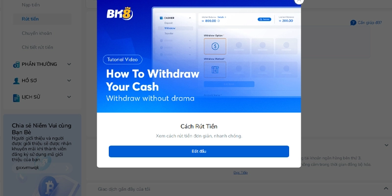 Điều kiện bắt buộc trước khi đặt lệnh rút tiền bk8